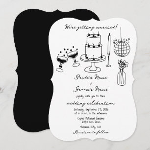 Invitación Boda de Doodles de Ilustraciones negros dibujados