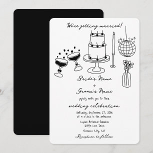 Invitación Boda de Doodles de Ilustraciones negros dibujados 