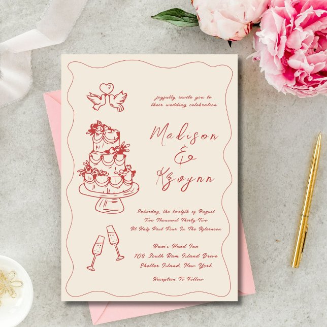 Invitación Boda de Doodles dibujados a mano caprichosa (Subido por el creador)