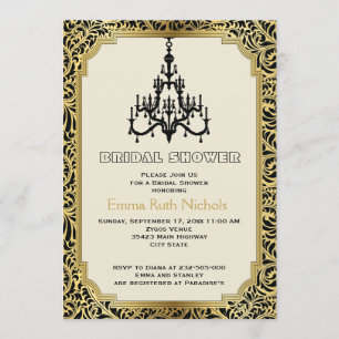 Invitación Boda de  dorado con ducha de novia