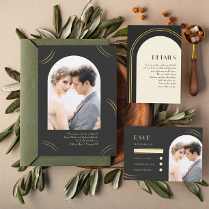 Invitación Boda de dos fotos de Golden Wisps Black