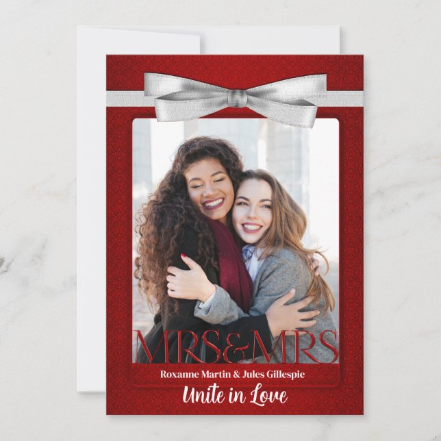 Invitación Boda de dos novias lesbianas rojas (Anverso)