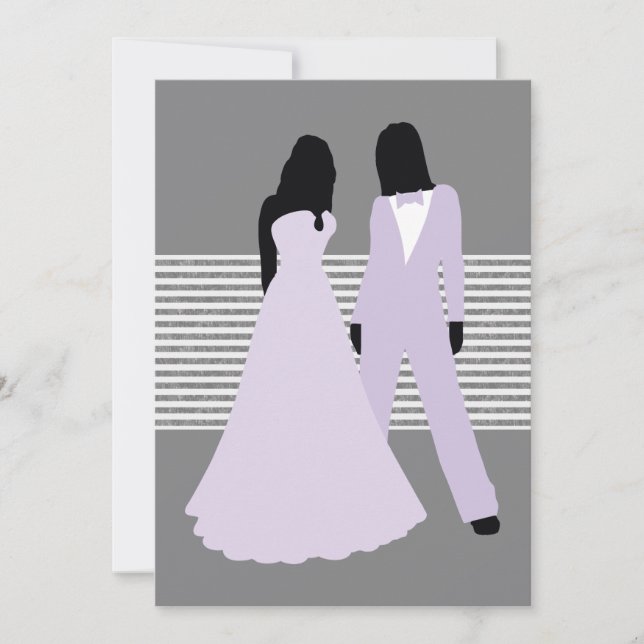 Invitación Boda De Dos Novias (Lilac Y Gris) (Anverso)