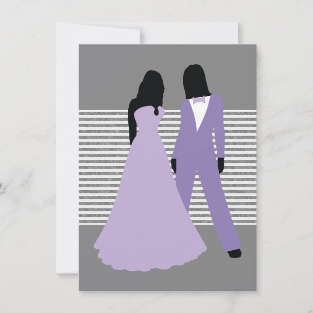 Invitación Boda De Dos Novias (Lilac Y Gris) (Anverso)