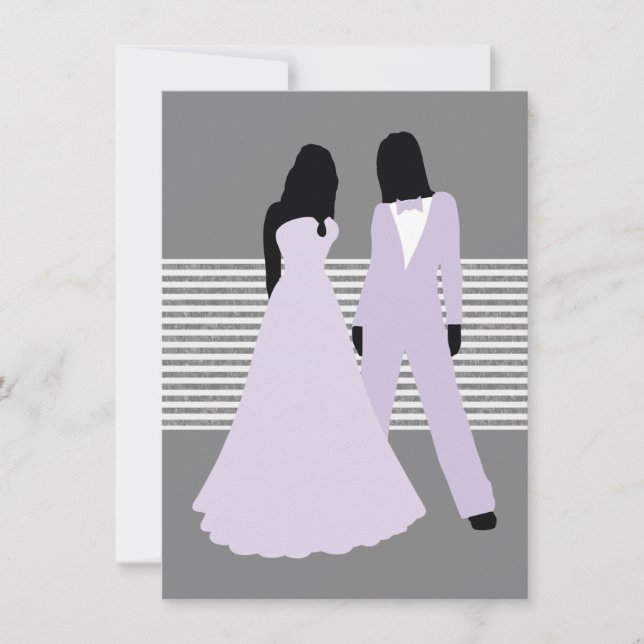 Invitación Boda De Dos Novias (Lilac Y Gris) (Anverso)