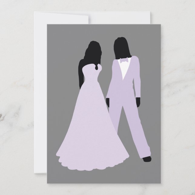 Invitación Boda De Dos Novias (Lilac Y Gris) (Anverso)