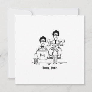 Invitación Boda de dos novios en moto y sidecar personalizado