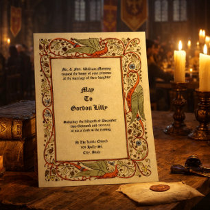 Invitación Boda de dragones florales de estilo medieval vinta