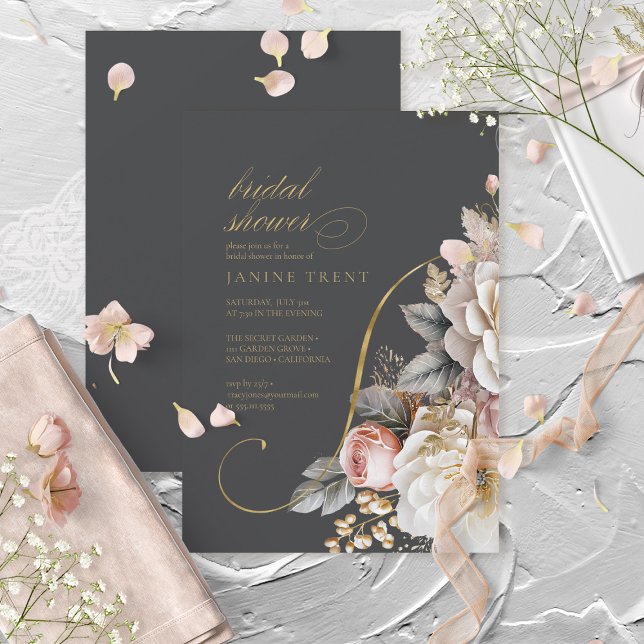 Invitación Boda de drama floral ducha de novia Carbón ID1022 (Subido por el creador)