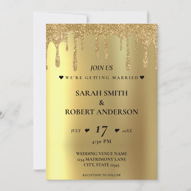 Invitación Boda de Drip Purpurina Gold (Anverso)