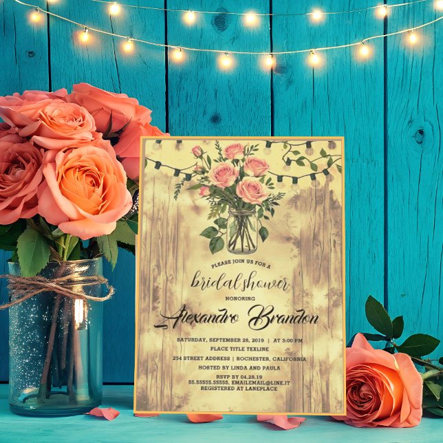 Invitación Boda de ducha de flores rusas Mason Jar (Subido por el creador)
