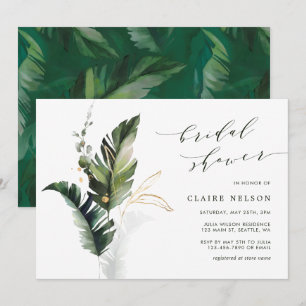 Invitación Boda  de ducha de novia con hojas verdes tropicale