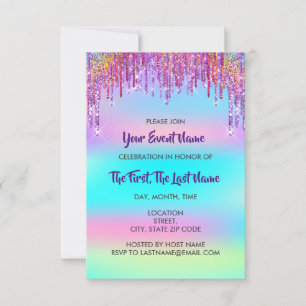 Invitación Boda de ducha de novia dulce 16º Holograma Rosa