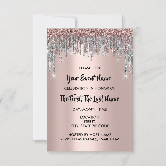 Invitación Boda de ducha de novia Dulce 16.º goteo de Purpuri (Anverso)