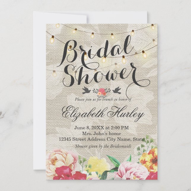 Invitación Boda de ducha de novia floral y lineal (Anverso)