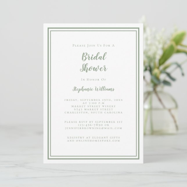 Invitación Boda de ducha de novia moderno Elegante Sage Green (Anverso de pie)