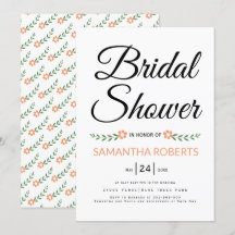 Boda de ducha de novias de melocotón de tipografía