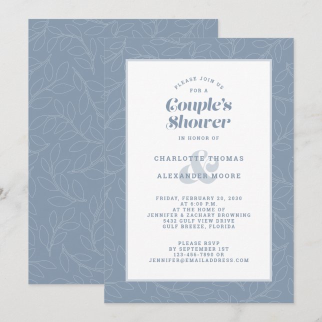 Invitación Boda de ducha de pareja con capucha azul moderno (Anverso / Reverso)