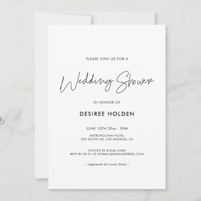 Invitación Boda de ducha minimalista moderna (Anverso)