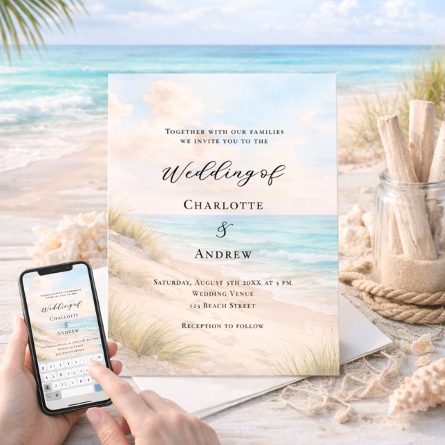 Invitación Boda de dunas de arena de playa con acuarela (Subido por el creador)