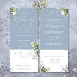Invitación Boda de Dusty Blue Botánica Verde Todo En Uno