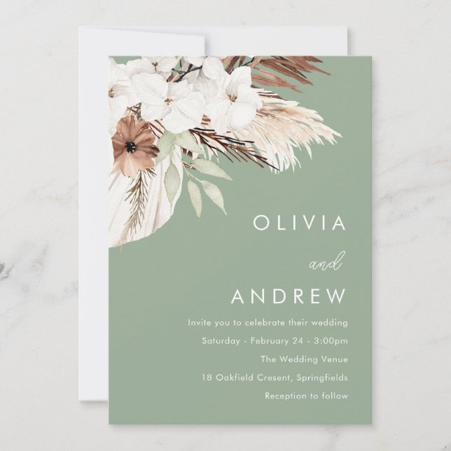 Invitación Boda de Earthy Sage Boho moderno (Anverso)