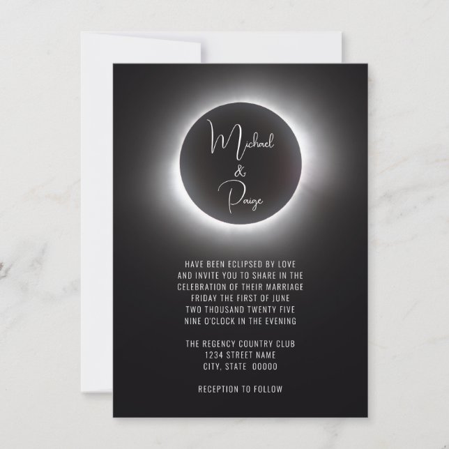 Invitación Boda de eclipse solar total (Anverso)