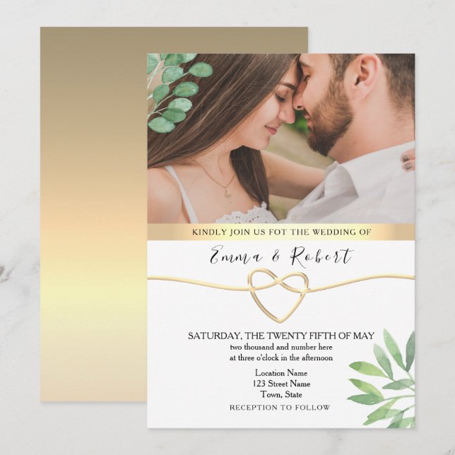 Invitación Boda de ecología de eucalipto rústico (Anverso / Reverso)