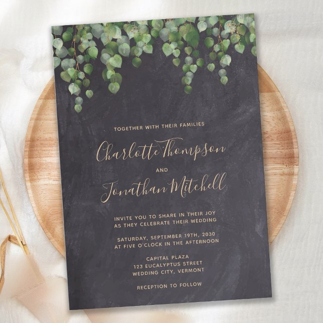 Invitación Boda de ecología de Eucalyptus Chalkboard Rústico (Subido por el creador)