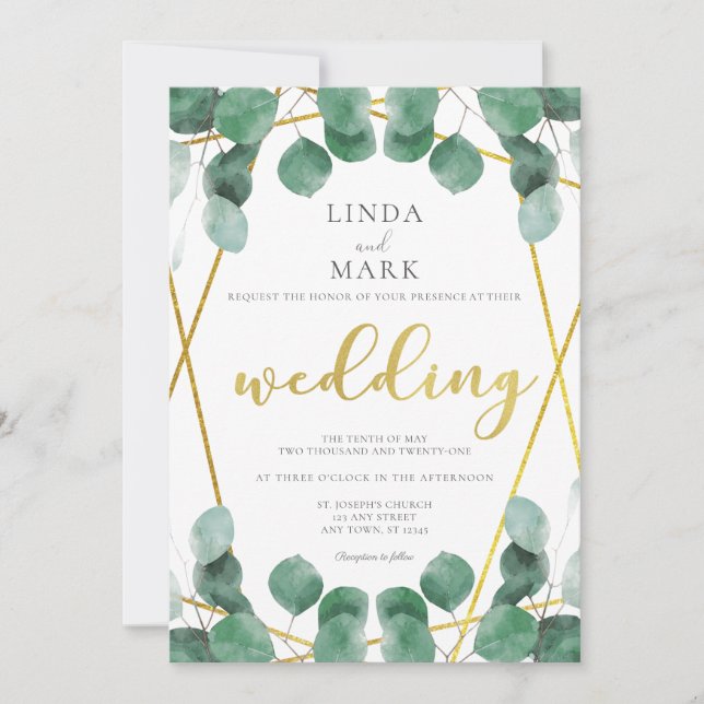 Invitación Boda de ecología moderna de sabores y eucaliptos d (Anverso)