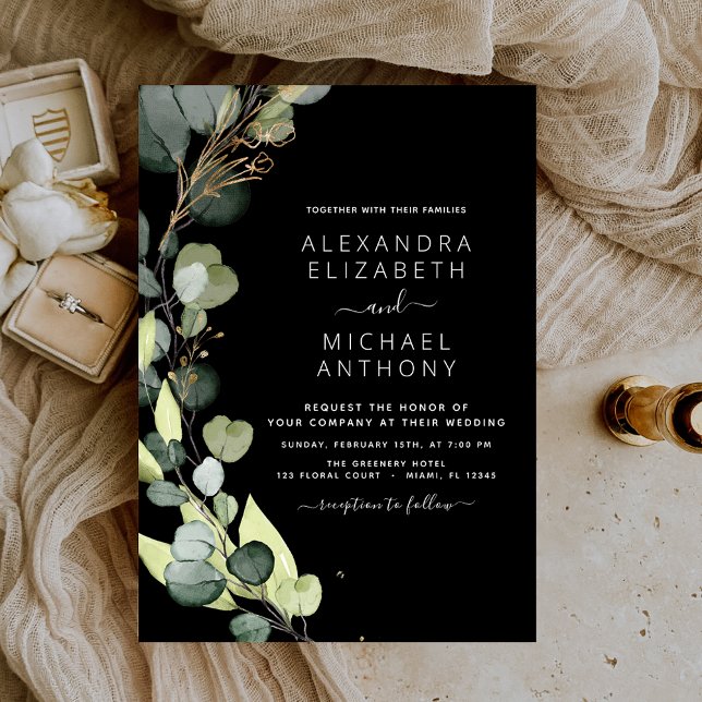 Invitación Boda de ecología rústica de eucalipto negro (Subido por el creador)