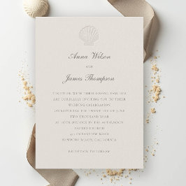 Invitación Boda de Ecru clásico formal de la concha náutica c