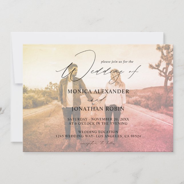 Invitación Boda de efecto horizontal 4 moderno fotográfico (Anverso)