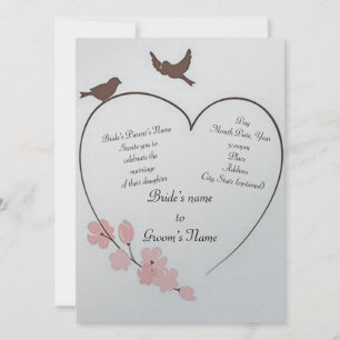 Invitación boda de "El corazón de los pájaros del amor"