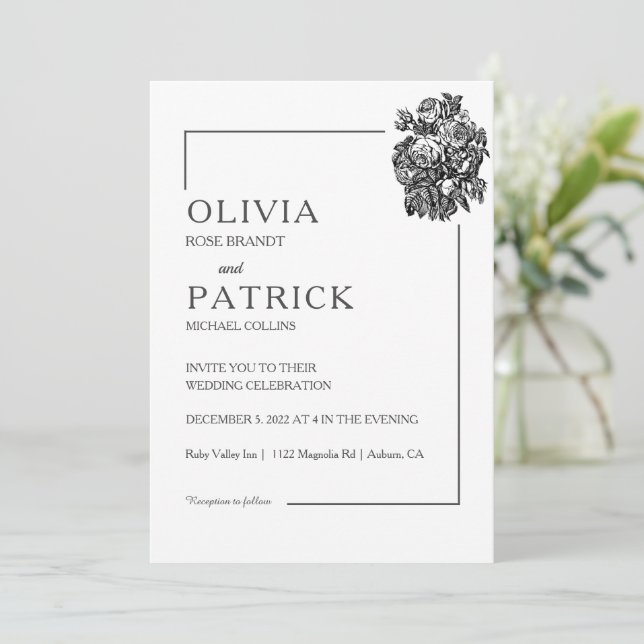 Invitación Boda de elegancia blanca (Anverso de pie)