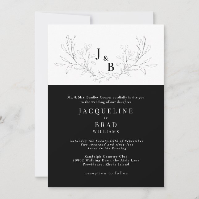 Invitación Boda de elegancia blanca y negra (Anverso)