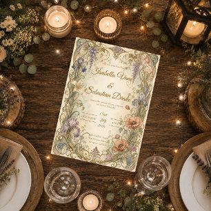 Invitación Boda de elegancia botánica Art Nouveau romántica
