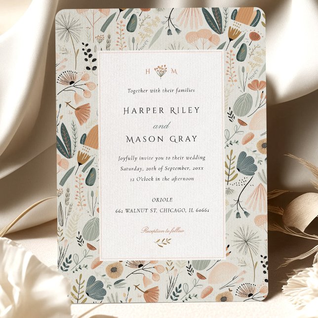 Invitación Boda de elegancia botánica de mediados del siglo (Subido por el creador)