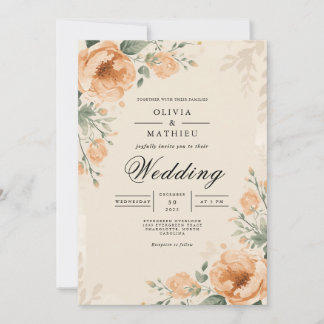 Invitación Boda de elegancia botánica Peach Blossom