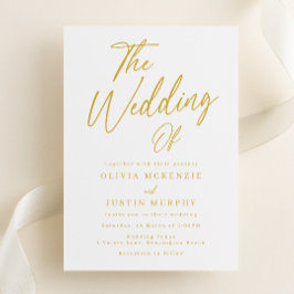 Invitación Boda de elegancia clásica blanca y dorada