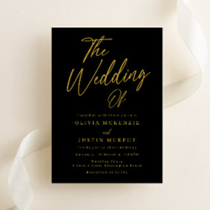 Invitación Boda de Elegancia Clásica Negra y Oro