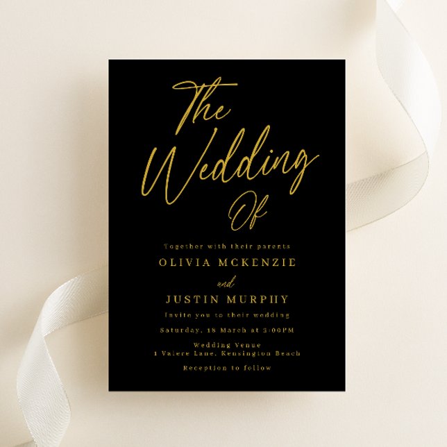 Invitación Boda de Elegancia Clásica Negra y Oro (Subido por el creador)