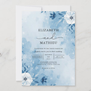 Invitación Boda de elegancia con flores azules escaradas