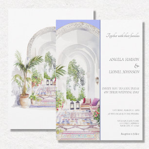 Invitación Boda de elegancia de color de agua de patio marroq