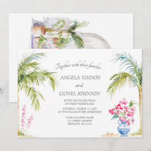 Invitación Boda de elegancia de color de agua de patio marroq