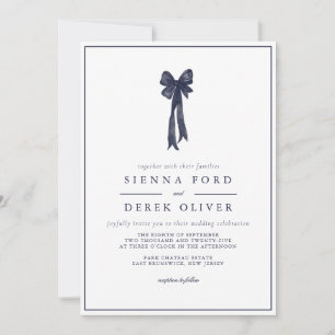 Invitación Boda de elegancia de la cinta azul de la marina