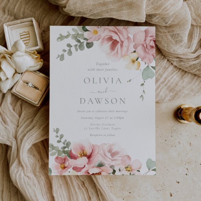 Invitación Boda de Elegancia Divina Verde Rubor & Sage (Subido por el creador)