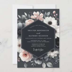 Invitación Boda de Elegancia Flor de Rubor de Carbón