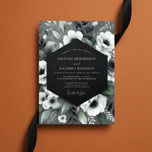 Invitación Boda de elegancia floral carbón malhumorado