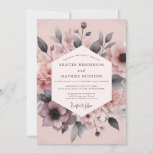 Invitación Boda de Elegancia Floral Carbón Rosado